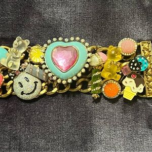 Betsey Johnson Vintage Candyland Candy Aqua Blue Pink Heart HUG ME Bracelet